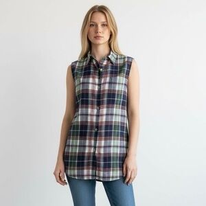 Eddie Bauer Plaid Blue Green Red‎ White Sleeveless Button Down Shirt